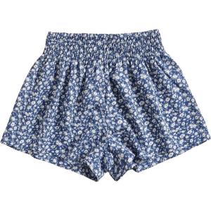 imageFloerns Girls Elastic Waist Wide Leg Loose Fit Floral Print Paperbag ShortsWhite and Blue