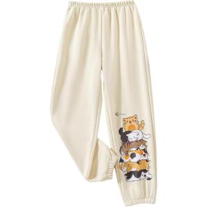 imageFloerns Girls Graphic Print Elastic Waist Sweatpants Casual Athletic Jogger Pants SweatpantsApricot