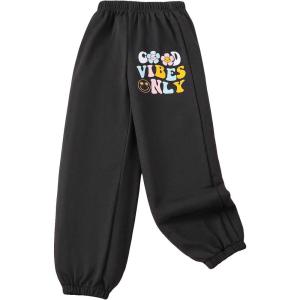 imageFloerns Girls Graphic Print Elastic Waist Sweatpants Casual Athletic Jogger Pants SweatpantsBlack Letter