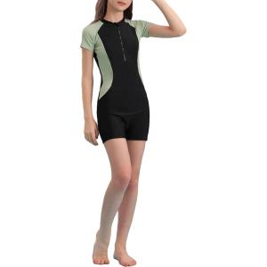 imageFloerns Girls One Piece Colorblock Stretchy Zipper Front Rash Guard SwimsuitBlack and Green
