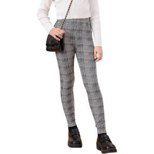 imageFloerns Girls Plaid Print Elastic Waist Leggings Casual Long PantsBlack and White