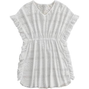 imageFloerns Girls Ruffle Trim V Neck Short Sleeve Swimwear Beachwear Cover UpWhite