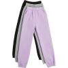 imageFloerns Girls 3 Pcs Solid Elastic Waist Thermal Lined Jogger SweatpantsBlack Grey Purple