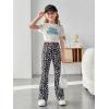 imageFloerns Girls Plaid Tartan Print Elastic Waist Bell Bottom Flare Leg Long PantsBlack Floral
