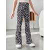 imageFloerns Girls Plaid Tartan Print Elastic Waist Bell Bottom Flare Leg Long PantsBlack Floral