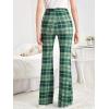 imageFloerns Girls Plaid Tartan Print Elastic Waist Bell Bottom Flare Leg Long PantsGreen