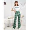 imageFloerns Girls Plaid Tartan Print Elastic Waist Bell Bottom Flare Leg Long PantsGreen