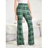 imageFloerns Girls Plaid Tartan Print Elastic Waist Bell Bottom Flare Leg Long PantsGreen