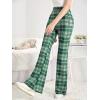 imageFloerns Girls Plaid Tartan Print Elastic Waist Bell Bottom Flare Leg Long PantsGreen
