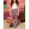 imageFloerns Girls Plaid Tartan Print Elastic Waist Bell Bottom Flare Leg Long PantsPink Paisley