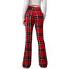 imageFloerns Girls Plaid Tartan Print Elastic Waist Bell Bottom Flare Leg Long PantsRed