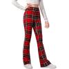 imageFloerns Girls Plaid Tartan Print Elastic Waist Bell Bottom Flare Leg Long PantsRed