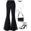 imageFloerns Girls Stretchy Elastic High Waist Bow Front Bell Bottom Flare Leg PantsBlack Mesh