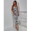 imageFloerns Womens Leopard Print Draped Collar Spaghetti Strap Cami Long DressBlack White Zebra Striped
