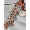 imageFloerns Womens Leopard Print Draped Collar Spaghetti Strap Cami Long DressBrown White Multi