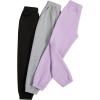 imageFloerns Girls 3 Pcs Solid Elastic Waist Thermal Lined Jogger SweatpantsBlack Grey Purple