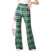 imageFloerns Girls Plaid Tartan Print Elastic Waist Bell Bottom Flare Leg Long PantsGreen