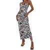 imageFloerns Womens Leopard Print Draped Collar Spaghetti Strap Cami Long DressBlack White Zebra Striped