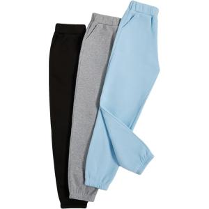imageFloerns Girls 3 Pcs Solid Elastic Waist Thermal Lined Jogger SweatpantsBlack Grey Blue