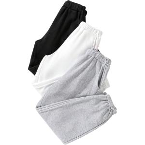 imageFloerns Girls 3 Pcs Solid Elastic Waist Thermal Lined Jogger SweatpantsBlack White Grey