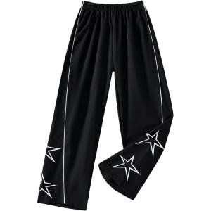 imageFloerns Girls Casual Drawstring High Waist Seam Sweatpants with PocketBlack Star