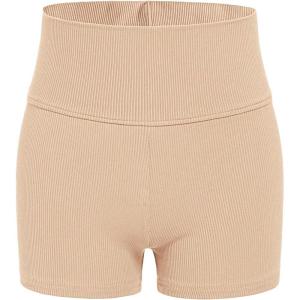 imageFloerns Girls Dance Shorts Breathable Rib Knit Sporty Running Biker ShortsApricot