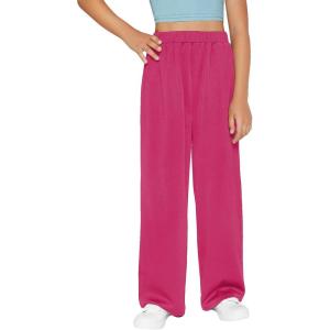 imageFloerns Girls Elastic Waist Trousers High Waist Casual Wide Leg PantsHot Pink