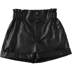 imageFloerns Girls Paperbag Shorts Loose Fit High Waist PU Leather Wide Leg ShortsBlack