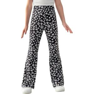imageFloerns Girls Plaid Tartan Print Elastic Waist Bell Bottom Flare Leg Long PantsBlack Floral