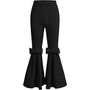 imageFloerns Girls Stretchy Elastic High Waist Bow Front Bell Bottom Flare Leg PantsBlack