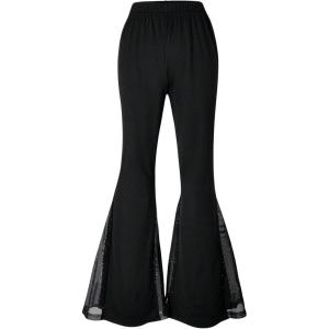 imageFloerns Girls Stretchy Elastic High Waist Bow Front Bell Bottom Flare Leg PantsBlack Mesh
