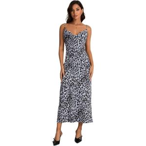 imageFloerns Womens Leopard Print Draped Collar Spaghetti Strap Cami Long DressBlack and White