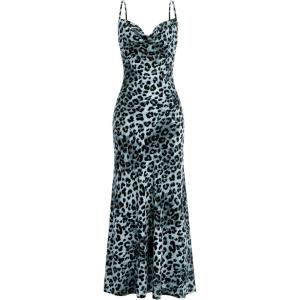imageFloerns Womens Leopard Print Draped Collar Spaghetti Strap Cami Long DressGrey