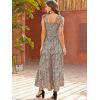 imageFloerns Womens Floral Print Tie Strap Square Neck Ruffle Boho Maxi DressA Leopard