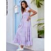 imageFloerns Womens Floral Print Tie Strap Square Neck Ruffle Boho Maxi DressA Lilac Purple