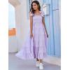 imageFloerns Womens Floral Print Tie Strap Square Neck Ruffle Boho Maxi DressA Lilac Purple