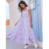 imageFloerns Womens Floral Print Tie Strap Square Neck Ruffle Boho Maxi DressA Lilac Purple