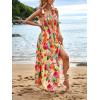 imageFloerns Womens Floral Print Tie Strap Square Neck Ruffle Boho Maxi DressApricot Tropical