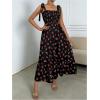 imageFloerns Womens Floral Print Tie Strap Square Neck Ruffle Boho Maxi DressBlack Cherry