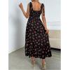 imageFloerns Womens Floral Print Tie Strap Square Neck Ruffle Boho Maxi DressBlack Cherry