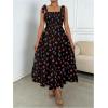 imageFloerns Womens Floral Print Tie Strap Square Neck Ruffle Boho Maxi DressBlack Cherry