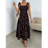 imageFloerns Womens Floral Print Tie Strap Square Neck Ruffle Boho Maxi DressBlack Cherry