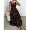 imageFloerns Womens Floral Print Tie Strap Square Neck Ruffle Boho Maxi DressBlack Cherry