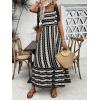 imageFloerns Womens Floral Print Tie Strap Square Neck Ruffle Boho Maxi DressBlack Geo
