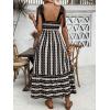 imageFloerns Womens Floral Print Tie Strap Square Neck Ruffle Boho Maxi DressBlack Geo