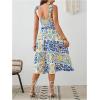imageFloerns Womens Floral Print Tie Strap Square Neck Ruffle Boho Maxi DressBlue Floral
