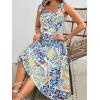 imageFloerns Womens Floral Print Tie Strap Square Neck Ruffle Boho Maxi DressBlue Floral