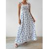 imageFloerns Womens Floral Print Tie Strap Square Neck Ruffle Boho Maxi DressBlue Plant