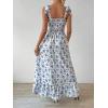 imageFloerns Womens Floral Print Tie Strap Square Neck Ruffle Boho Maxi DressBlue Plant