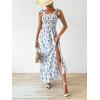 imageFloerns Womens Floral Print Tie Strap Square Neck Ruffle Boho Maxi DressBlue Plant